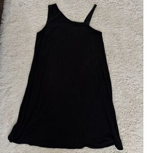 Eileen Fisher Black Sleeveless Asymmetrical Neck Dress Tunic Tencel size Large